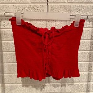 American Eagle Lace Up Smocked Crop Tube Top